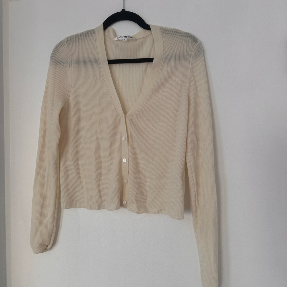 Reformation Cream Crop Cardigan Sweater